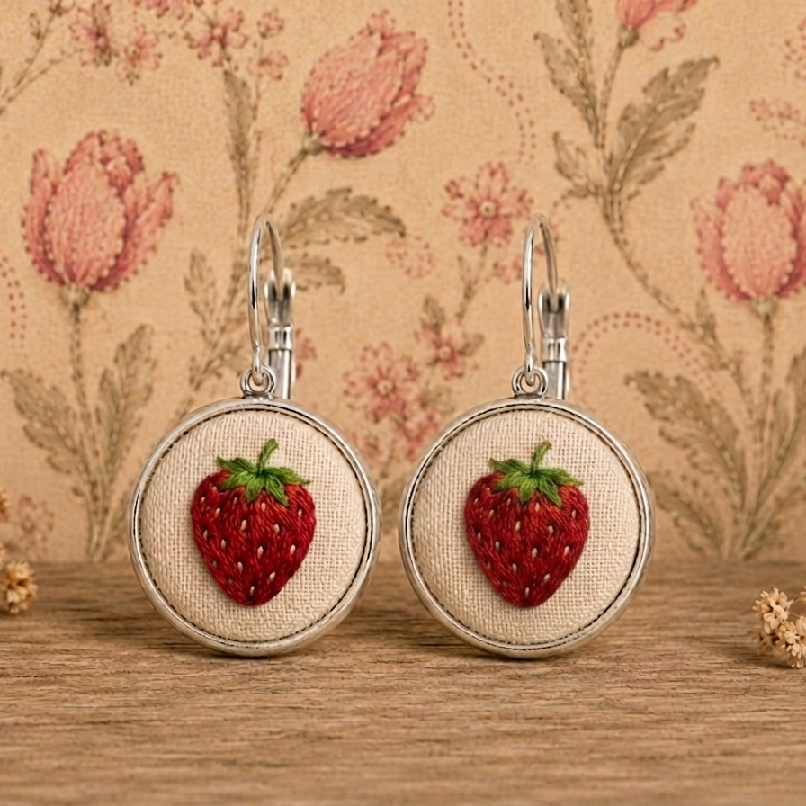 Orecchini artigianali con simbolo ricamato, realizzati da Fildisogno, dettagli delicati e finitura elegante.