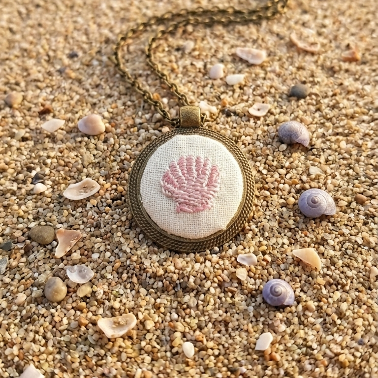 Collana artigianale Fildisogno con simbolo ricamato, dettagli raffinati e lavorazione a mano in stile elegante e unico.