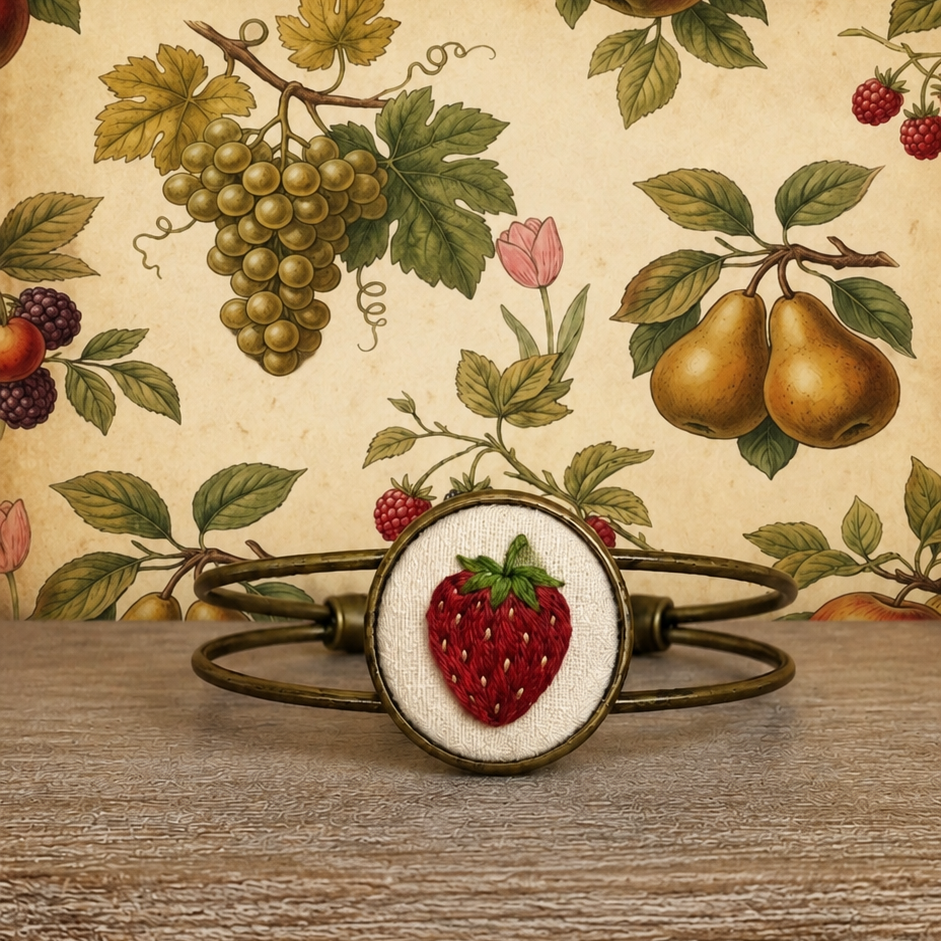 Bracciale Fildisogno con simbolo ricamato artigianale in tessuto colorato e dettagli raffinati.